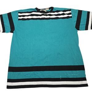 Vintage 90s Royal Blues Striped Retro T-Shirt Men's Size XL Teal Black